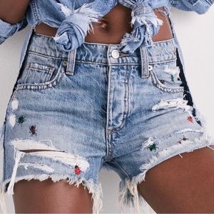 Lucky Brand Ladybug Boyfriend Denim Shorts-Distressed Light Blue